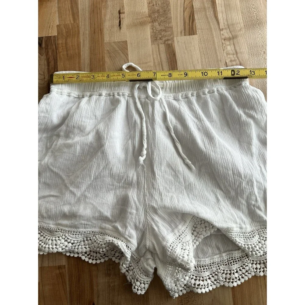 Women’s Casual Drawstring Shorts Lace Trim Lined Lightweight Beachy White M - Picture 4 of 10